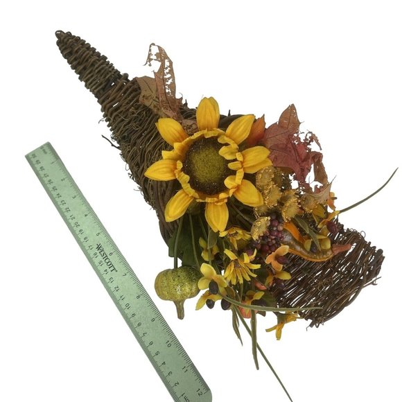 Wicker Cornucopia Basket Horn of Plenty Footed or Hang Thanksgiving Rustic 15" - Picture 5 of 6